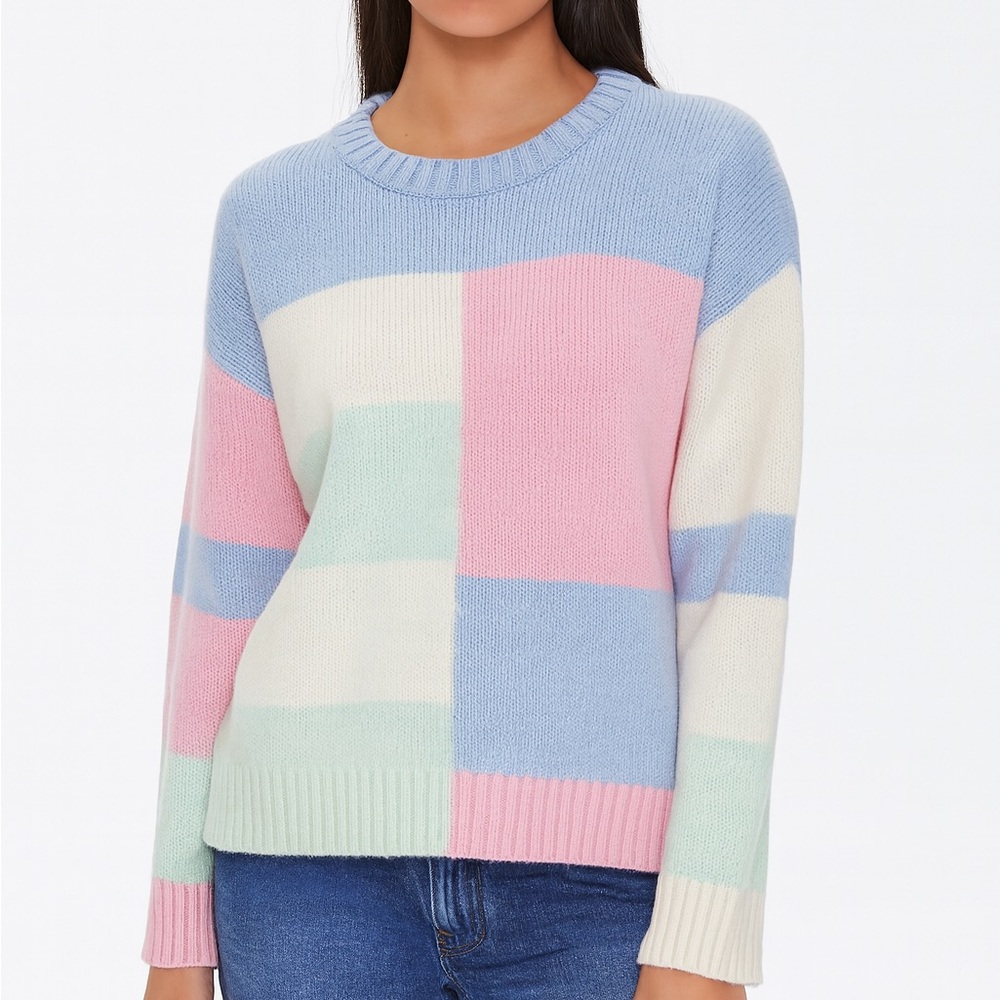 Asos Womens Colorblock Pastel Crewneck Soft Sweater, Size US 6